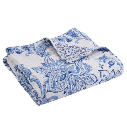 Bennett Blue Coastal Quilted Throw - Coastal Throw Blanket - Quahog Bay Bedding
