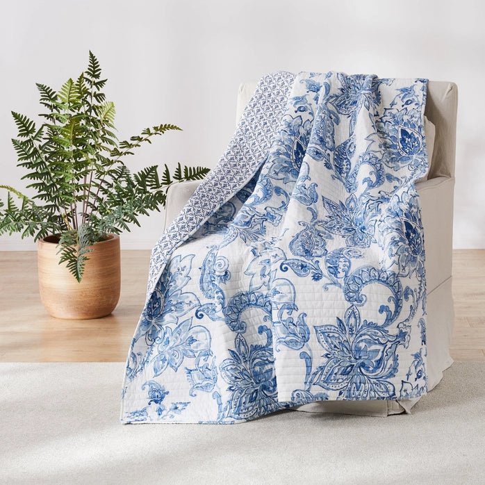 Bennett Blue Coastal Quilted Throw - Coastal Throw Blanket - Quahog Bay Bedding
