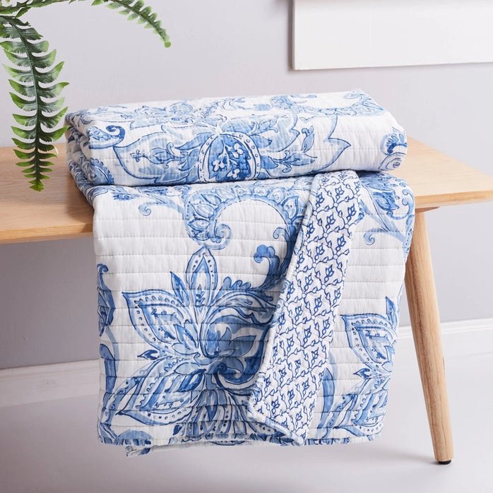 Bennett Blue Coastal Quilted Throw - Coastal Throw Blanket - Quahog Bay Bedding