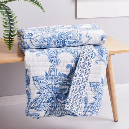 Bennett Blue Coastal Quilted Throw - Coastal Throw Blanket - Quahog Bay Bedding