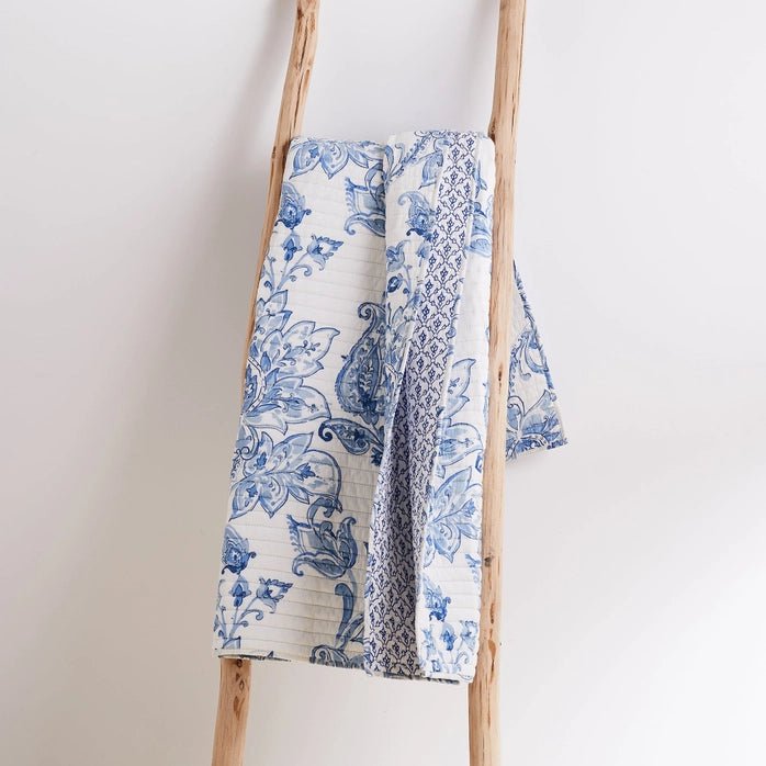 Bennett Blue Coastal Quilted Throw - Coastal Throw Blanket - Quahog Bay Bedding