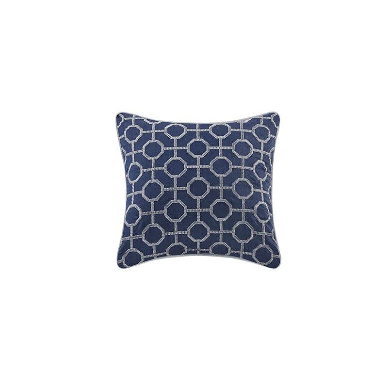 Bennett Quilt Set with Throw Pillow Bennett 7PC Jacquard - Navy Blue - Nautical Bedding