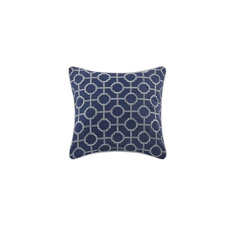 CLEARANCE Queen Bennett 4 Piece Jacquard Quilt Set with Throw Pillow Navy Blue