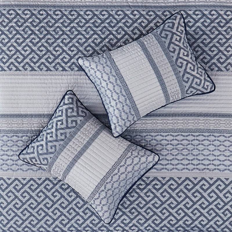 CLEARANCE Queen Bennett 4 Piece Jacquard Quilt Set with Throw Pillow Navy Blue