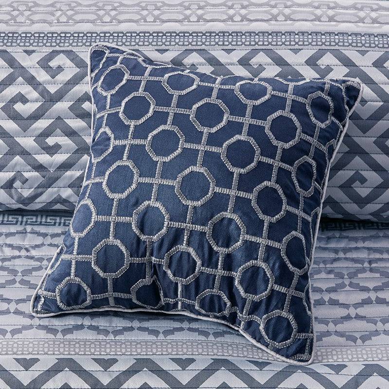 Bennett Quilt Set with Throw Pillow Bennett 7PC Jacquard - Navy Blue - Nautical Bedding
