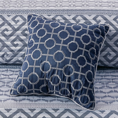 CLEARANCE Queen Bennett 4 Piece Jacquard Quilt Set with Throw Pillow Navy Blue