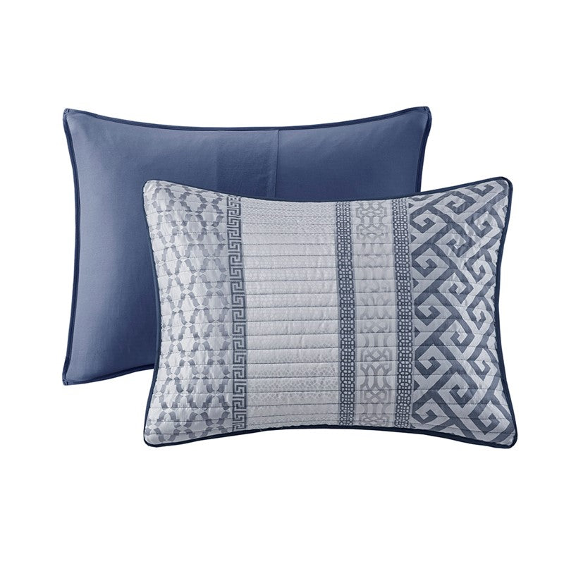 CLEARANCE Queen Bennett 4 Piece Jacquard Quilt Set with Throw Pillow Navy Blue