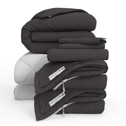 QuickZip Fresh Bed Bundle - 400TC 100% Cotton Percale - Complete Set: Sheet, Duvet Cover, Pad & Comforter