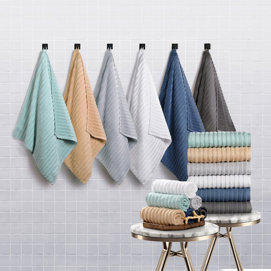 Bibb Home 4 Pack Ribbed Egyptian Cotton Bath Towel Set - Quahog Bay Bedding