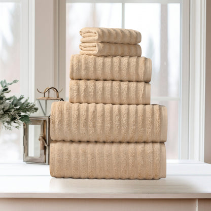 Bibb Home 6 Piece Ribbed Egyptian Cotton Towel Set - Quahog Bay Bedding