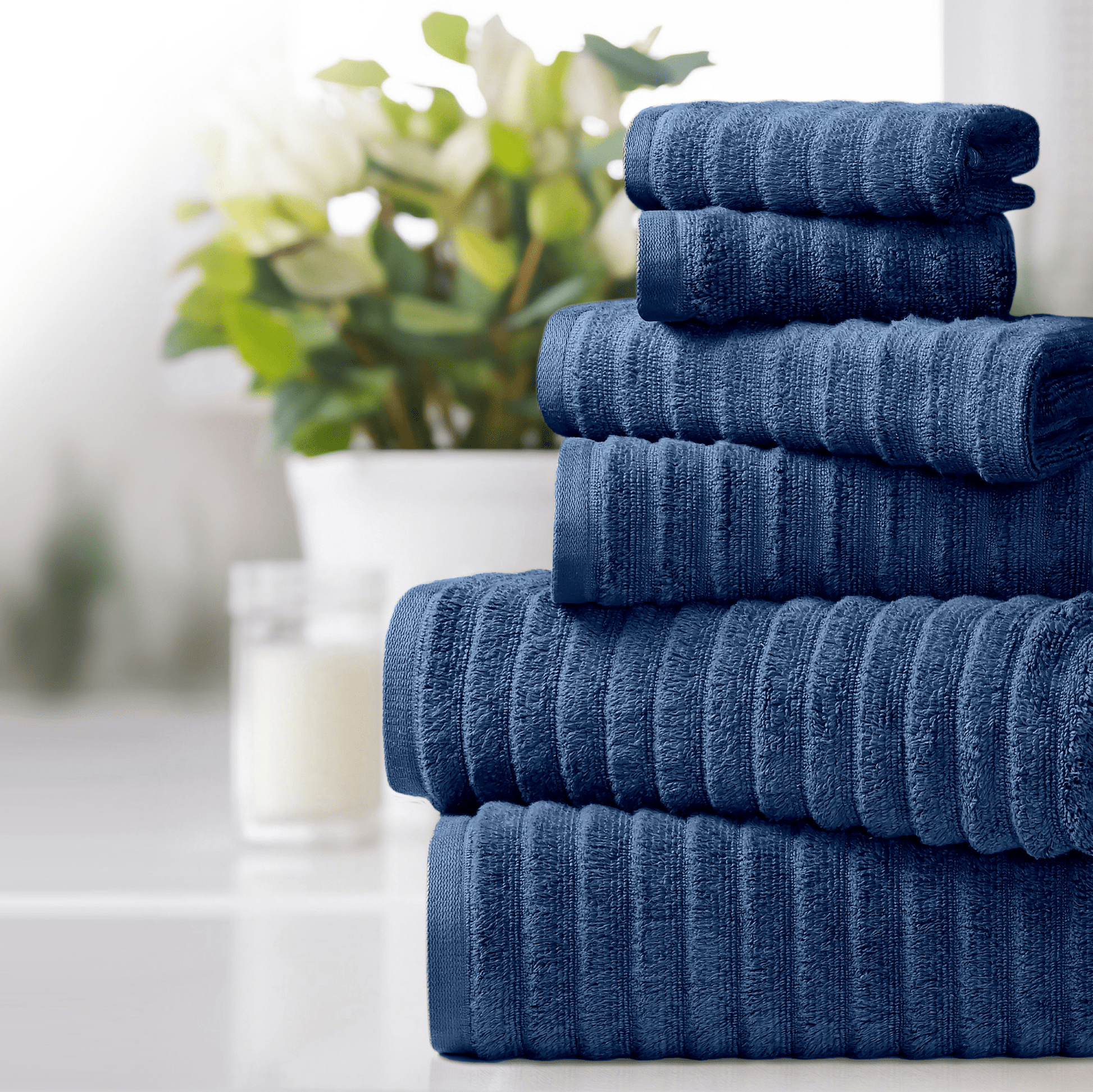 Bibb Home 6 Piece Ribbed Egyptian Cotton Towel Set - Quahog Bay Bedding
