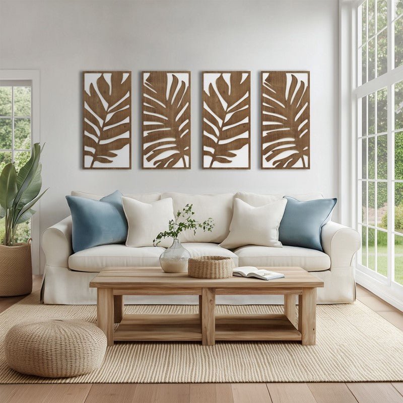 Birch Botanical Two - tone Wood Panel Wall Décor Set - Monstera - Coastal Wall Decor - Quahog Bay Bedding