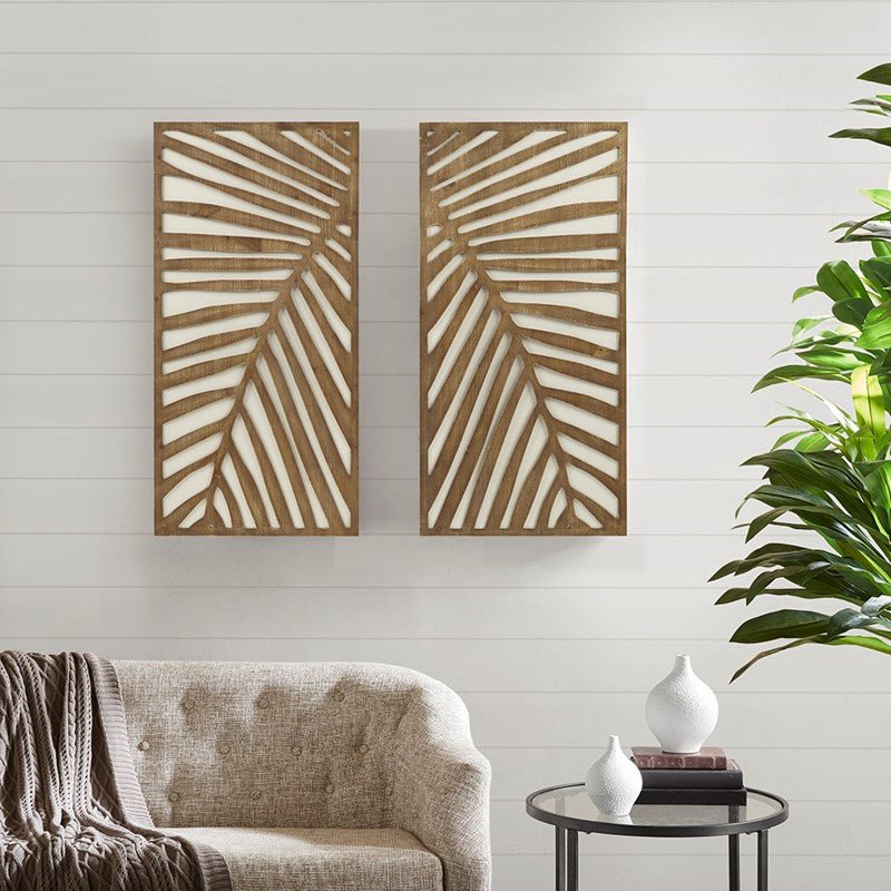Birch Botanical Two - tone Wood Panel Wall Décor Set - Palm Fronds - Coastal Wall Decor - Quahog Bay Bedding