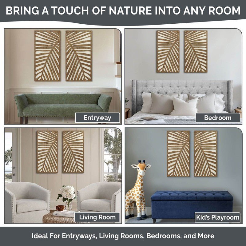 Birch Botanical Two - tone Wood Panel Wall Décor Set - Palm Fronds - Coastal Wall Decor - Quahog Bay Bedding