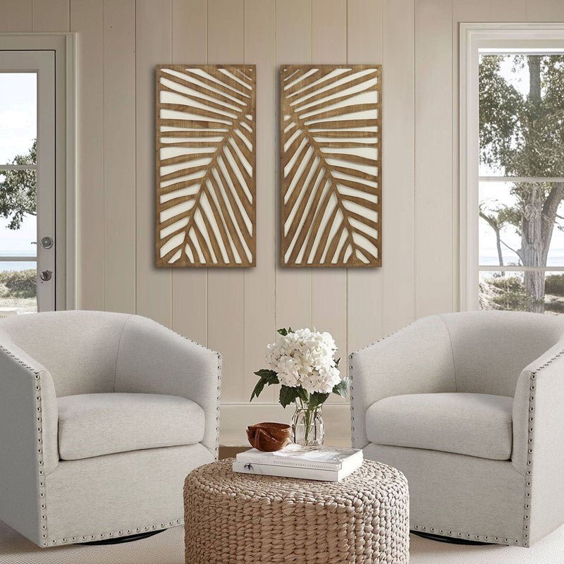 Birch Botanical Two - tone Wood Panel Wall Décor Set - Palm Fronds - Coastal Wall Decor - Quahog Bay Bedding