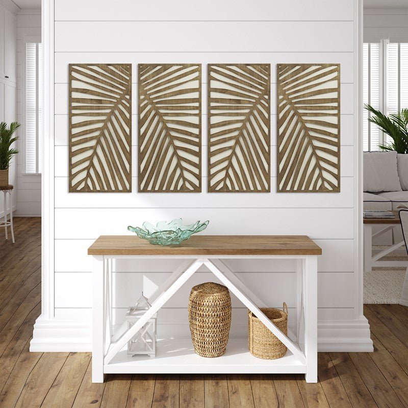 Birch Botanical Two - tone Wood Panel Wall Décor Set - Palm Fronds - Coastal Wall Decor - Quahog Bay Bedding