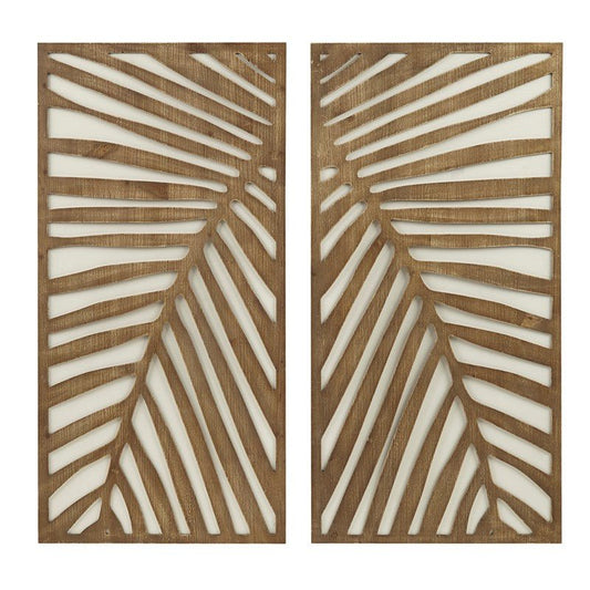 Birch Botanical Two - tone Wood Panel Wall Décor Set - Palm Fronds - Coastal Wall Decor - Quahog Bay Bedding