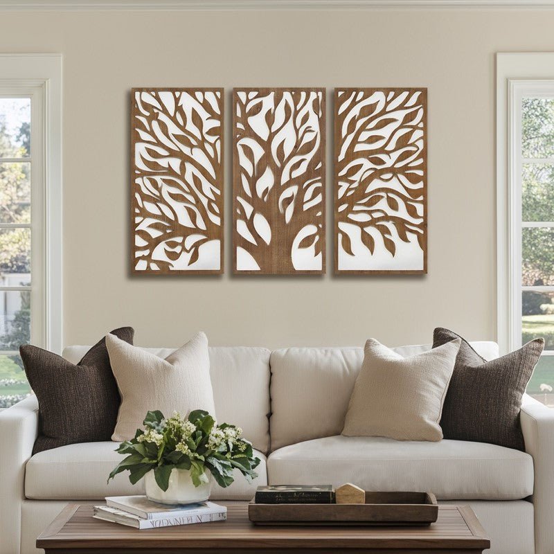 Birch Botanical Two - tone Wood Panel Wall Décor Set - Tree Of Life - Quahog Bay Bedding