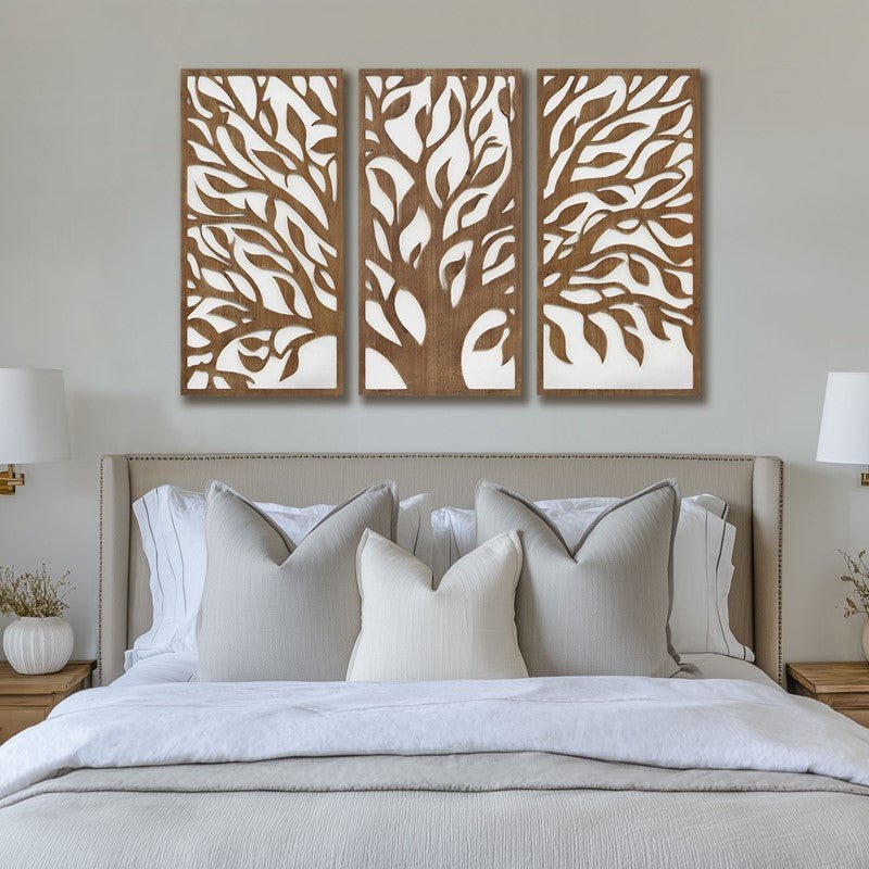 Birch Botanical Two - tone Wood Panel Wall Décor Set - Tree Of Life - Quahog Bay Bedding