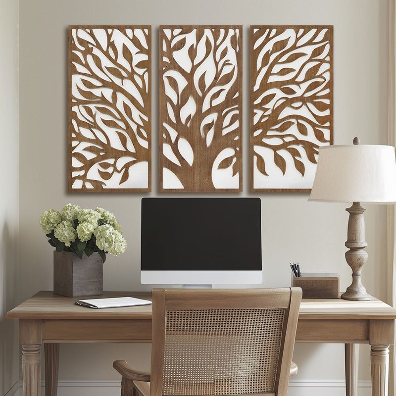 Birch Botanical Two - tone Wood Panel Wall Décor Set - Tree Of Life - Quahog Bay Bedding