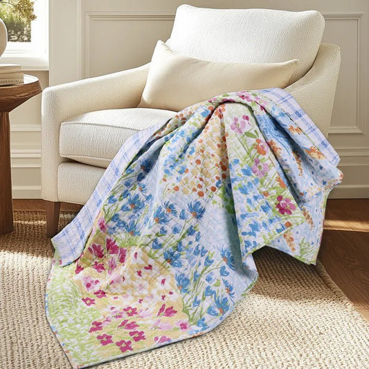 Blooming Hillside Quilted Throw - Floral Throw Blankets - Quahog Bay Bedding