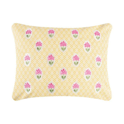 Blooming Hillside Yellow with Pink flowers Pillow - Floral Throw Pillows - Quahog Bay Bedding
