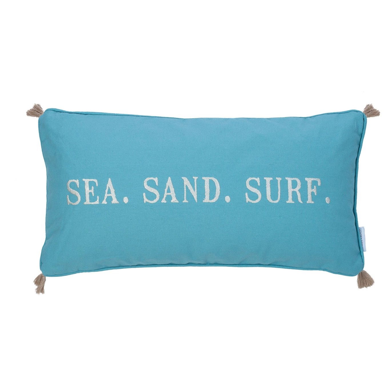 Blue Maui Embroidered Words/Tassels Pillow - Quahog Bay Bedding