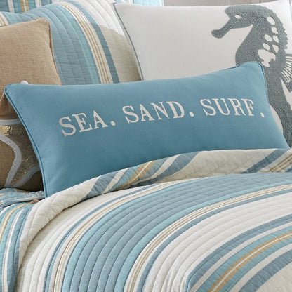 Blue Maui Embroidered Words/Tassels Pillow - Quahog Bay Bedding