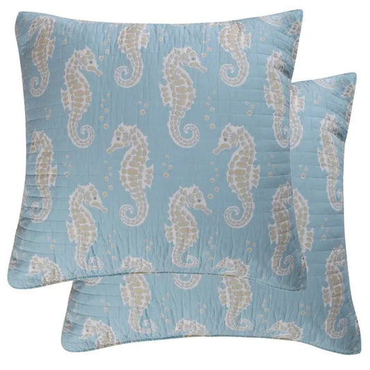 Blue Maui Euro Pillow Shams - Set of 2 - Coastal Pillow Shams - Quahog Bay Bedding