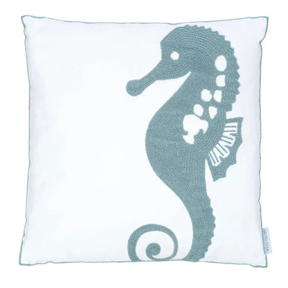 Blue Maui Seahorse Towel Stitch Pillow - Coastal Seahorse Pillow - Quahog Bay Bedding