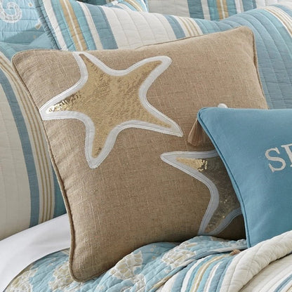 Blue Maui Starfish Pillow - Coastal Accent Pillow - Quahog Bay Bedding