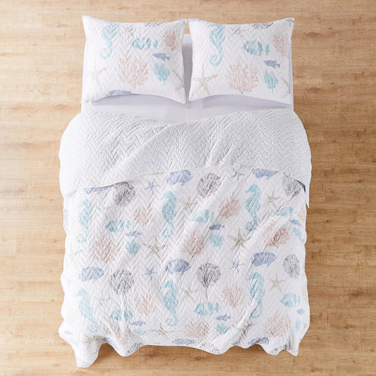 Blue Sea Quilt Set - Coastal Blue Quilt Set - Quahog Bay Bedding