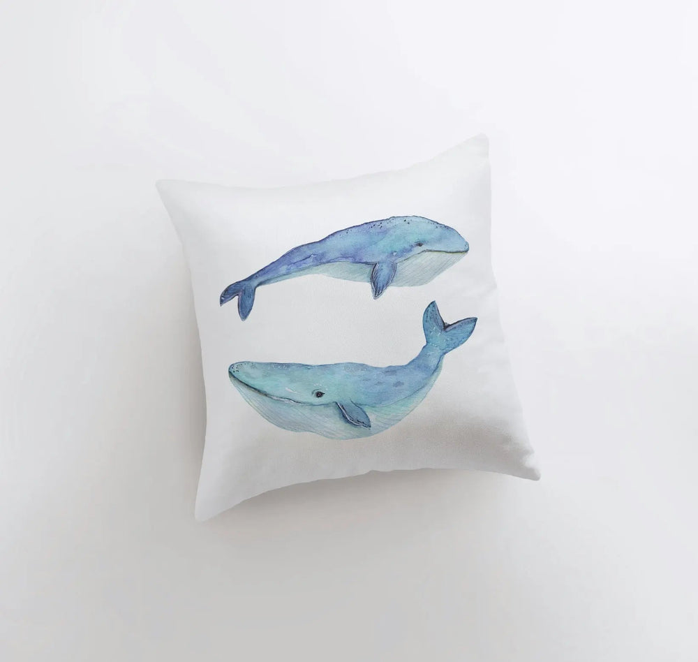 Blue Watercolor Whales - Coastal Accent Pillows - Quahog Bay Bedding