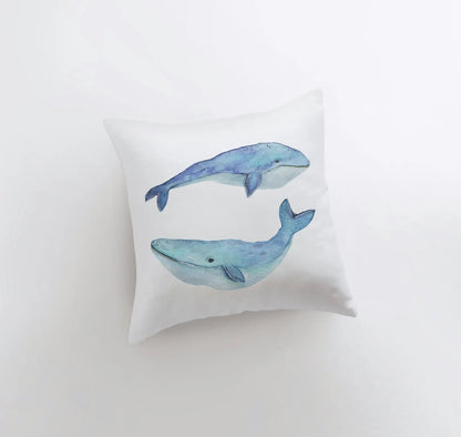 Blue Watercolor Whales - Coastal Accent Pillows - Quahog Bay Bedding