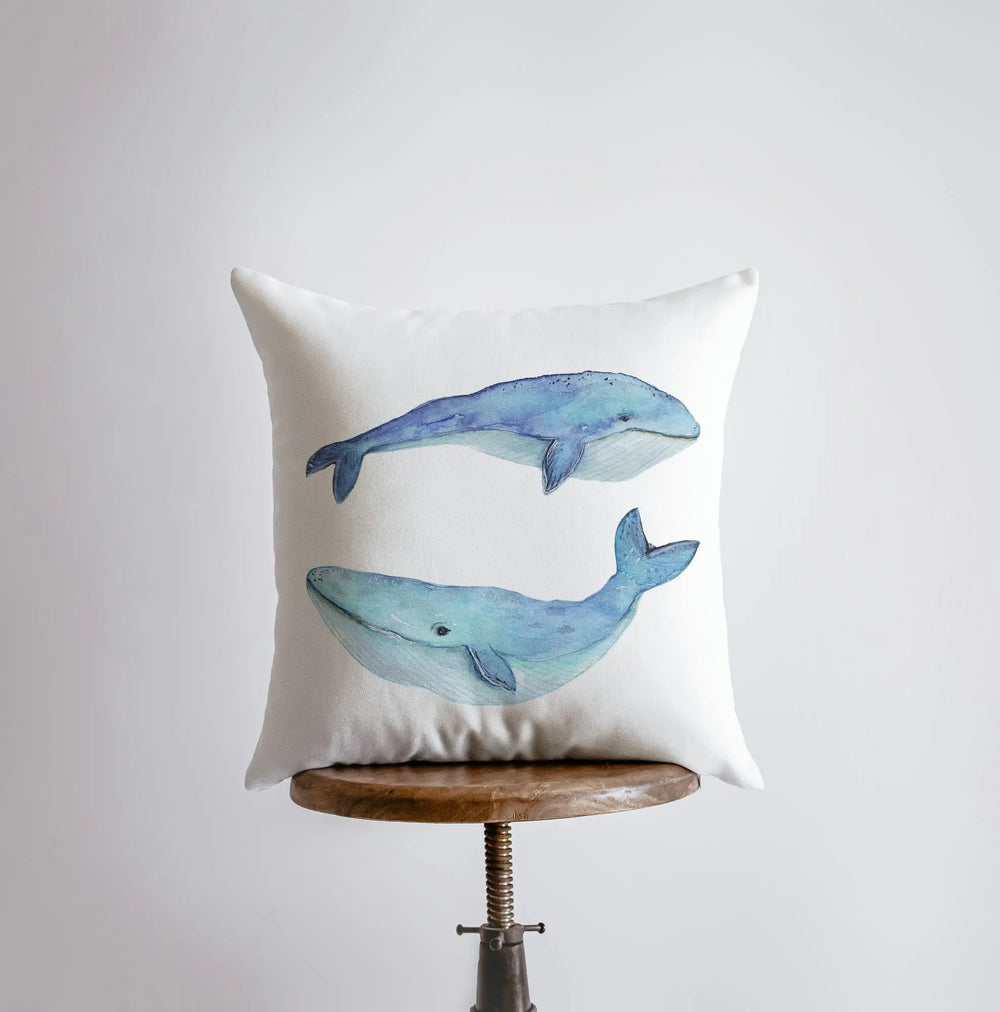 Blue Watercolor Whales - Coastal Accent Pillows - Quahog Bay Bedding