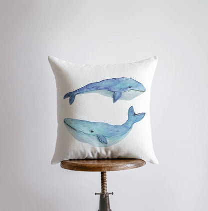 Blue Watercolor Whales - Coastal Accent Pillows - Quahog Bay Bedding