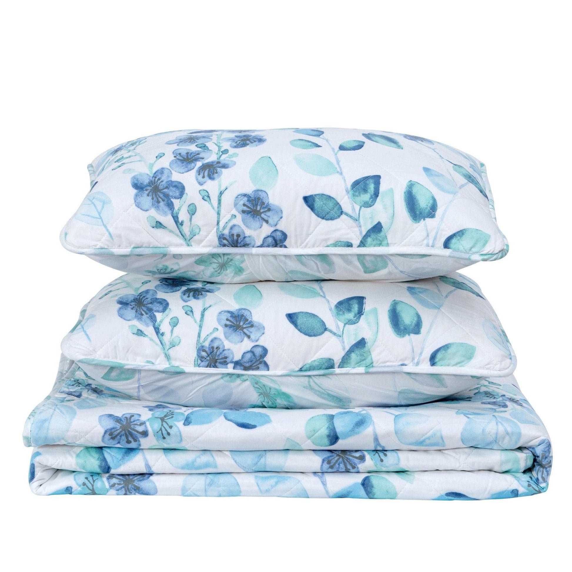 Blue & White Floral Quilt Set - Miranda Collection - Coastal Floral Bedding - Quahog Bay Bedding