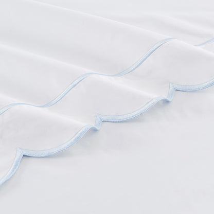 Coastal Scalloped Edge Embroidered 300TC Cotton Percale Sheet Set
