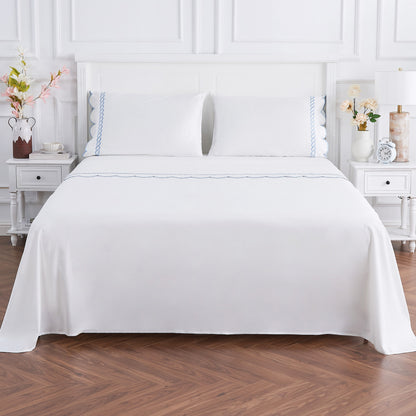 600 Thread Count Scallop Rope Embroidered Cotton Sheet Set