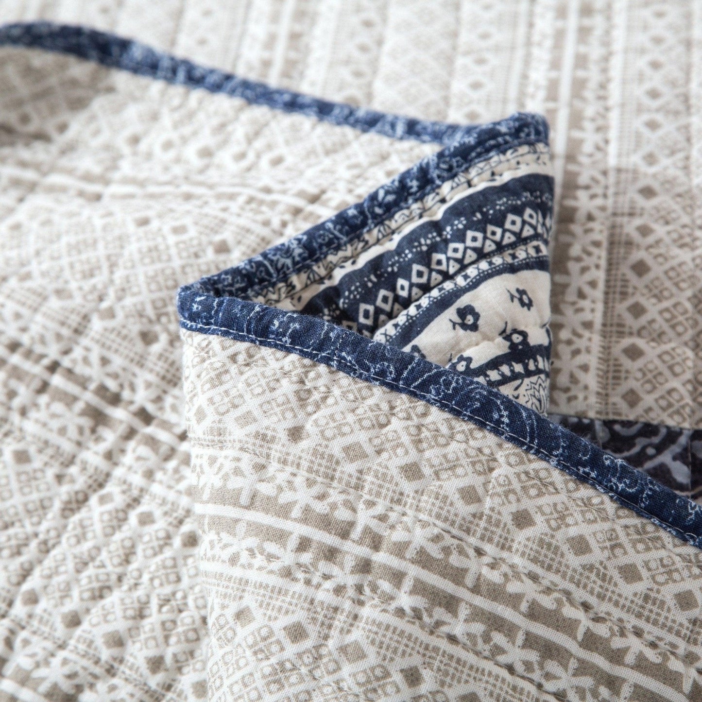 Bohemian Denim Blue Elegance Patchwork Cotton Quilt Set - Quahog Bay Bedding