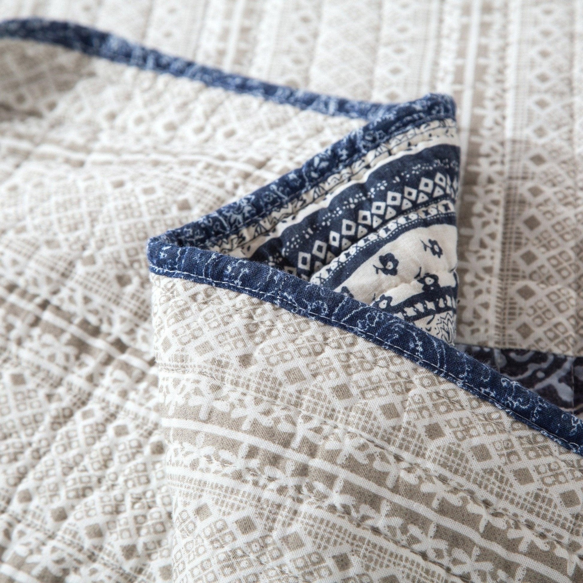 Bohemian Denim Blue Elegance Patchwork Cotton Quilt Set - Quahog Bay Bedding