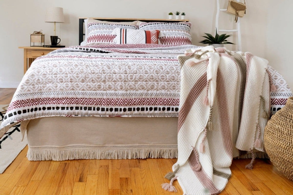 Boho Fringe 15-Inch Tailored Drop Easy Fit Bed Skirt - Quahog Bay Bedding