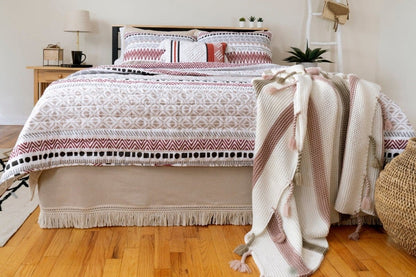 Boho Fringe 15-Inch Tailored Drop Easy Fit Bed Skirt - Quahog Bay Bedding
