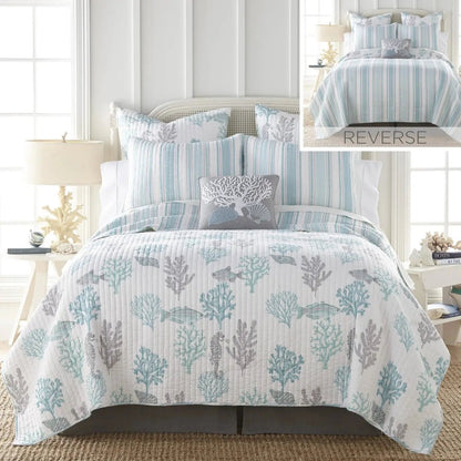 Bondi Stripe Grey Quilt Set Coastal Bedding Set Grey Hues - Quahog Bay Bedding