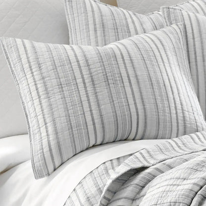 Bondi Stripe Grey Quilt Set Coastal Bedding Set Grey Hues - Quahog Bay Bedding