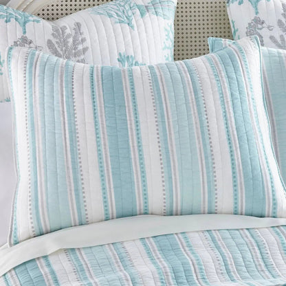 Bondi Stripe Grey Quilt Set Coastal Bedding Set Grey Hues - Quahog Bay Bedding