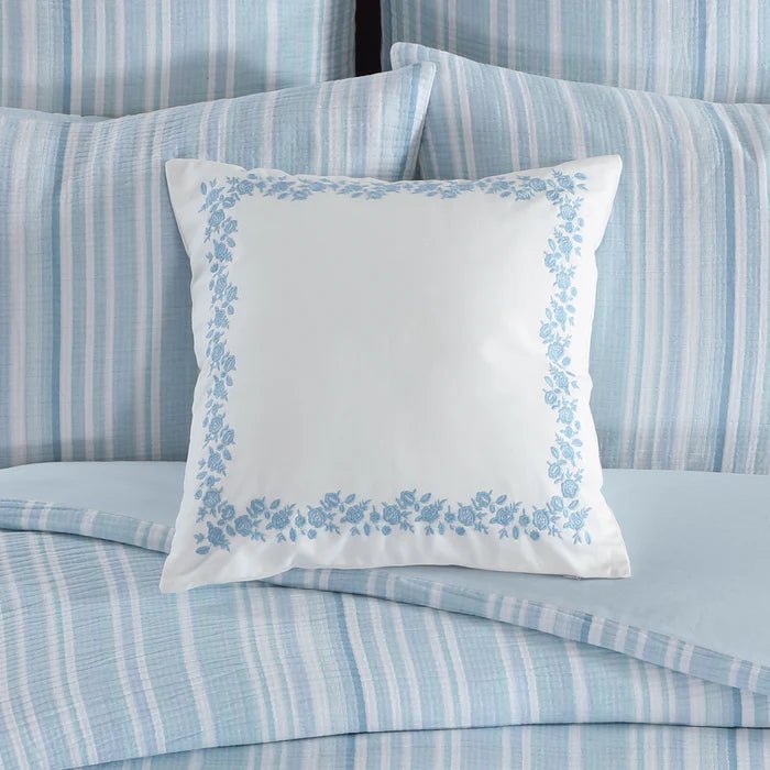 Boracay Stripe Floral Embroidered Pillow - Quahog Bay Bedding