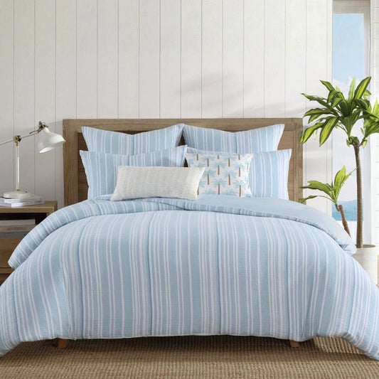Boracay Stripe Muslin Comforter Set - Coastal Blue Striped Bedding - Quahog Bay Bedding
