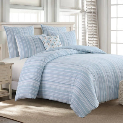 Boracay Stripe Muslin Comforter Set - Coastal Blue Striped Bedding - Quahog Bay Bedding