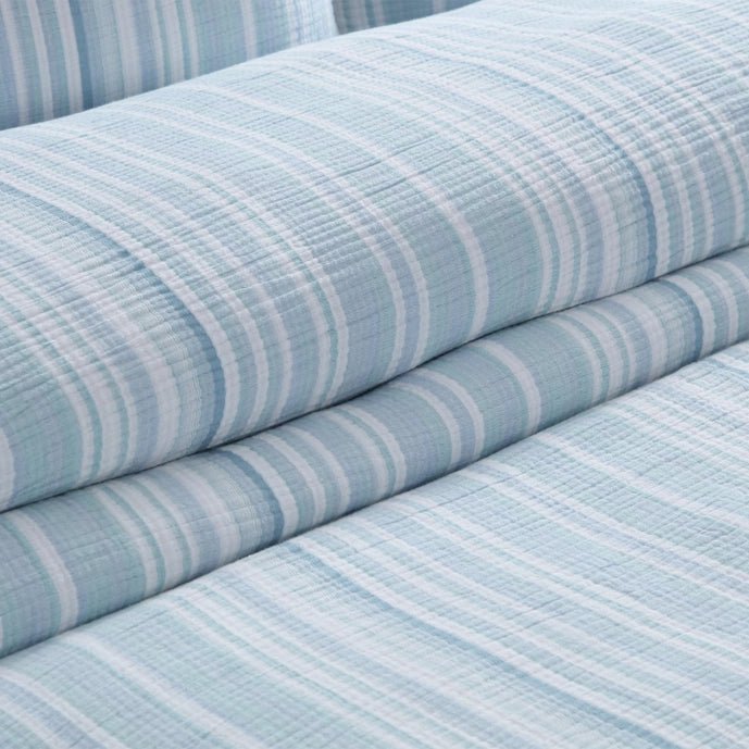 Boracay Stripe Muslin Duvet Cover Set - Coastal Blue Striped Bedding - Quahog Bay Bedding